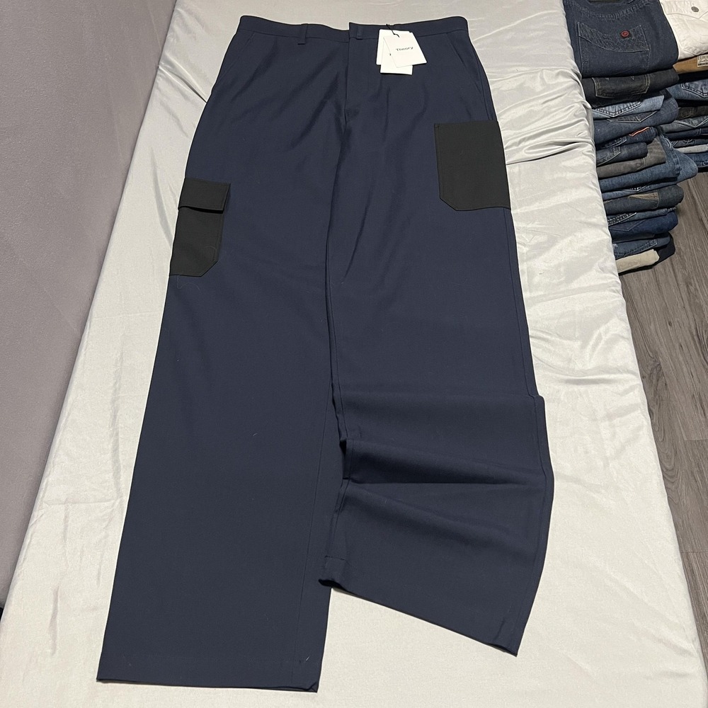 Theory Project Pants Mens Large 32 Inseam Blue Cargo Wide Leg Pockets‎ Casual